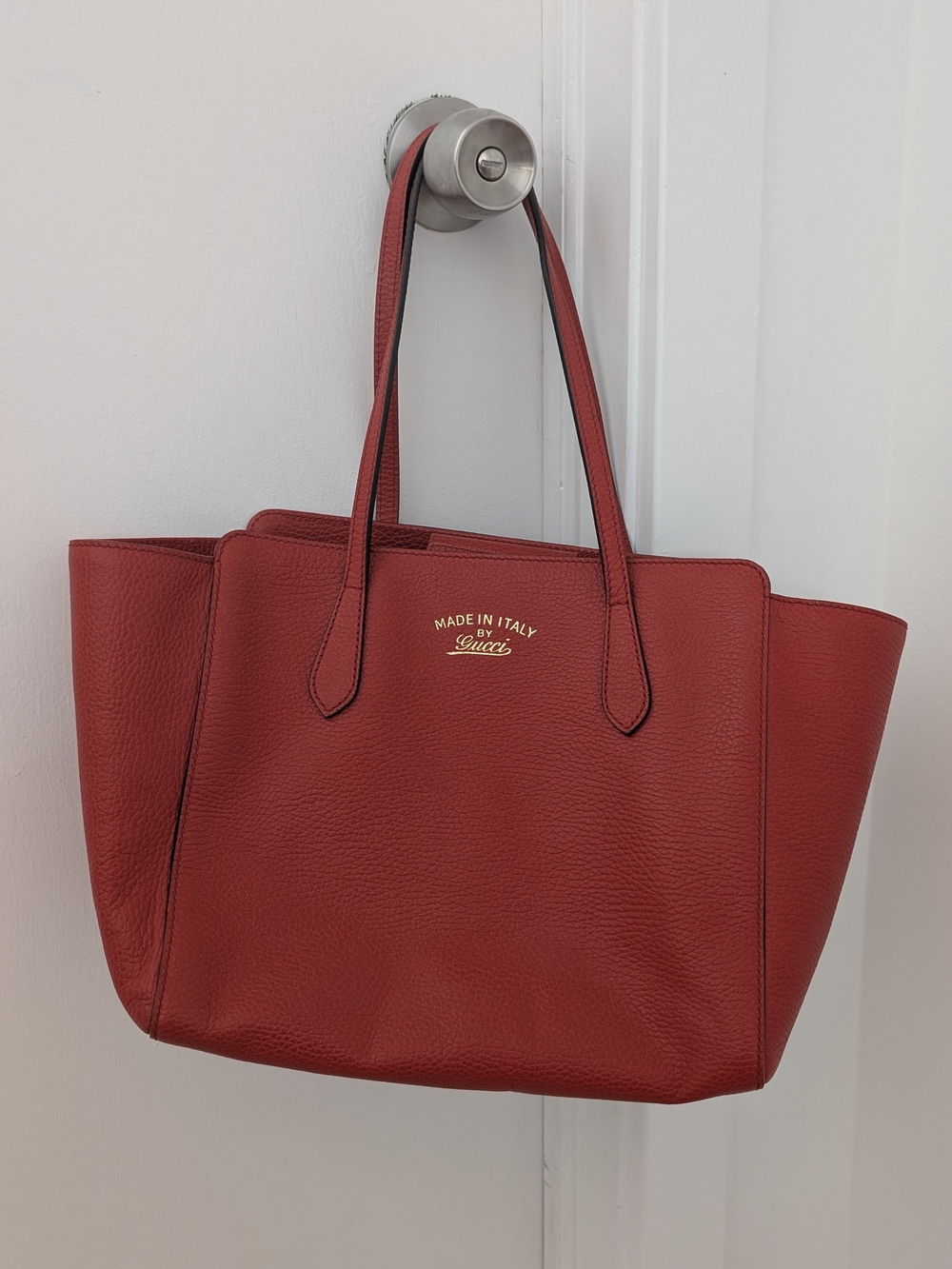 Gucci Red Pebbled Leather Tote Bag w COA